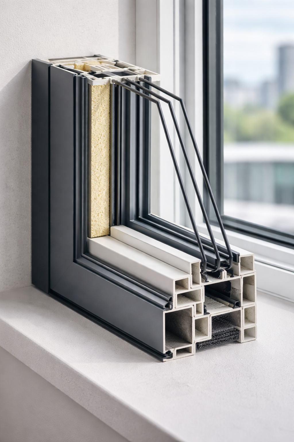 Hybrid drive through window frame